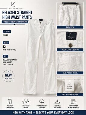 NWT Kate McHale White Dress Pants Women's High Waist Trousers